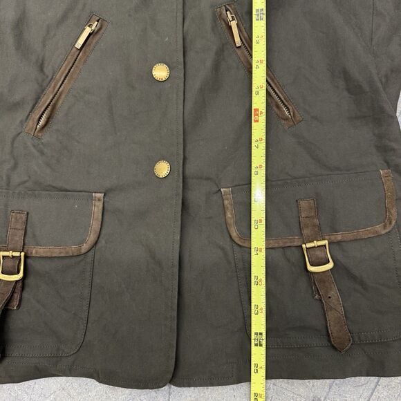 Lauren Ralph Lauren Women’s Olive Green Field Jacket Size M Corduroy Collar - Picture 3 of 16